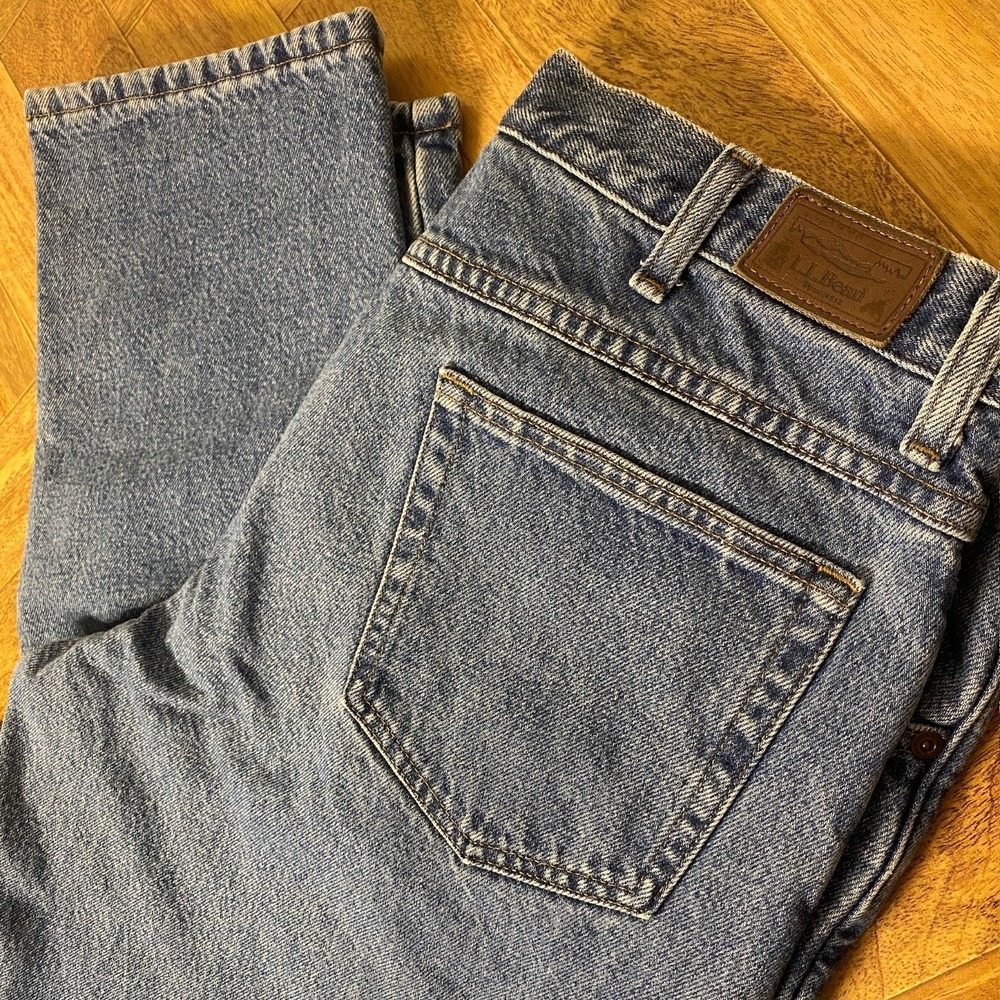 L.L. Bean Jeans Mens 36x34 Blue Flannel Lined Straight Leg Relaxed Fit Denim